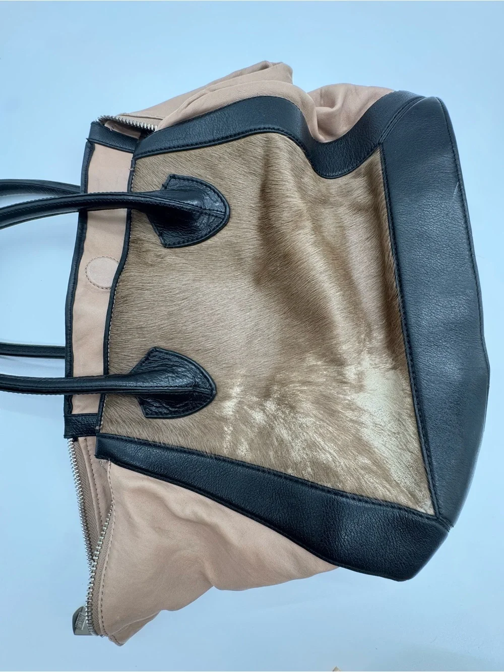 Anthropologie Leather & calf hair  Top-Handle Tote in Brown and Black